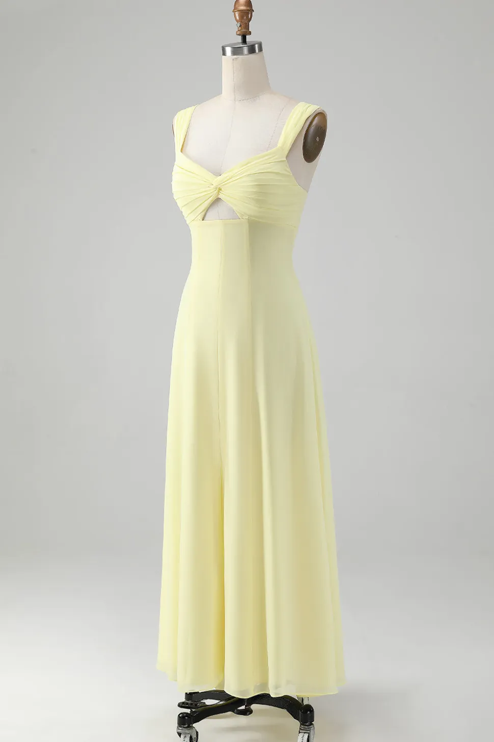 Limão Amarelo Keyhole Uma linha longo vestido de dama de honra
