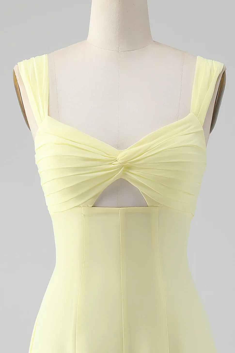 Limão Amarelo Keyhole Uma linha longo vestido de dama de honra