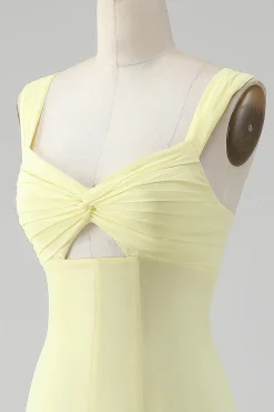 Limão Amarelo Keyhole Uma linha longo vestido de dama de honra