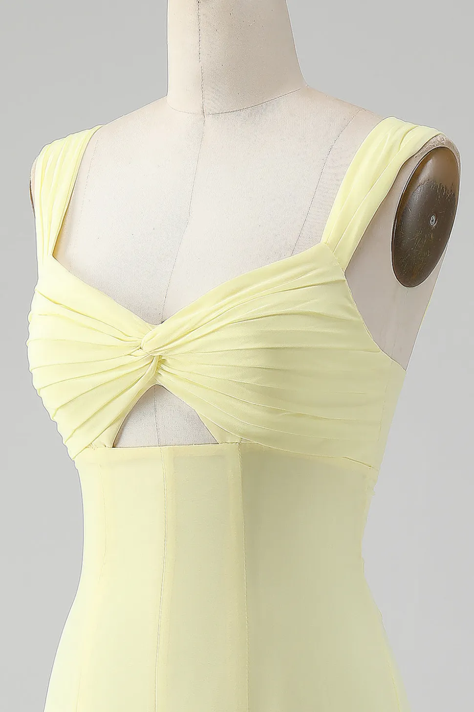 Limão Amarelo Keyhole Uma linha longo vestido de dama de honra