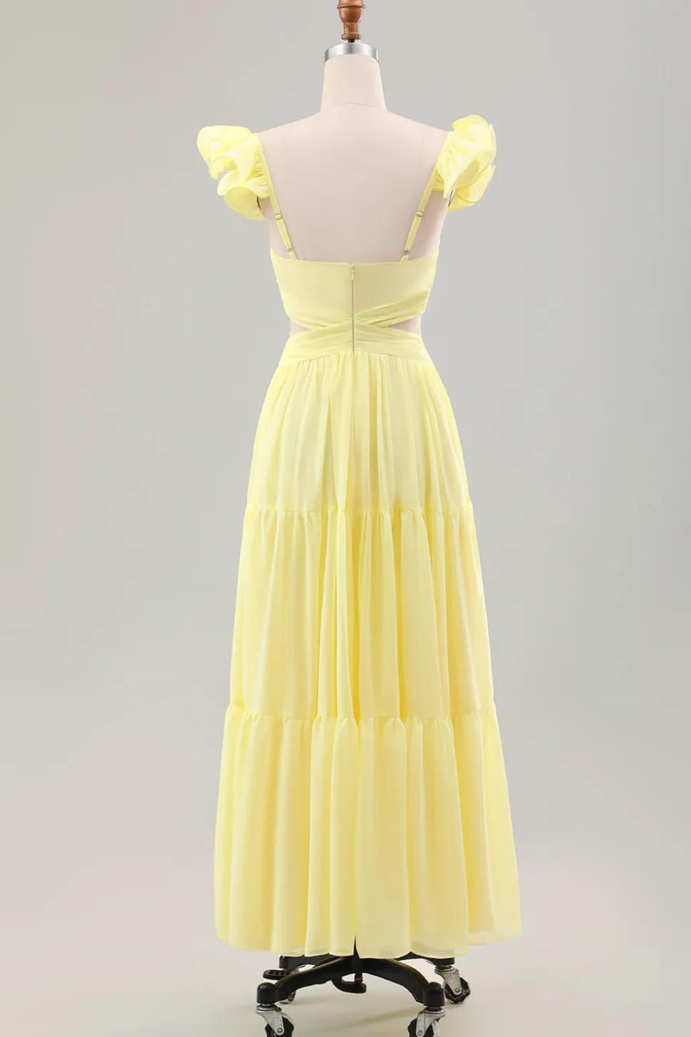 Limão Amarelo Simples Uma Linha plissado Vestido de Festa de Casamento com Folhos