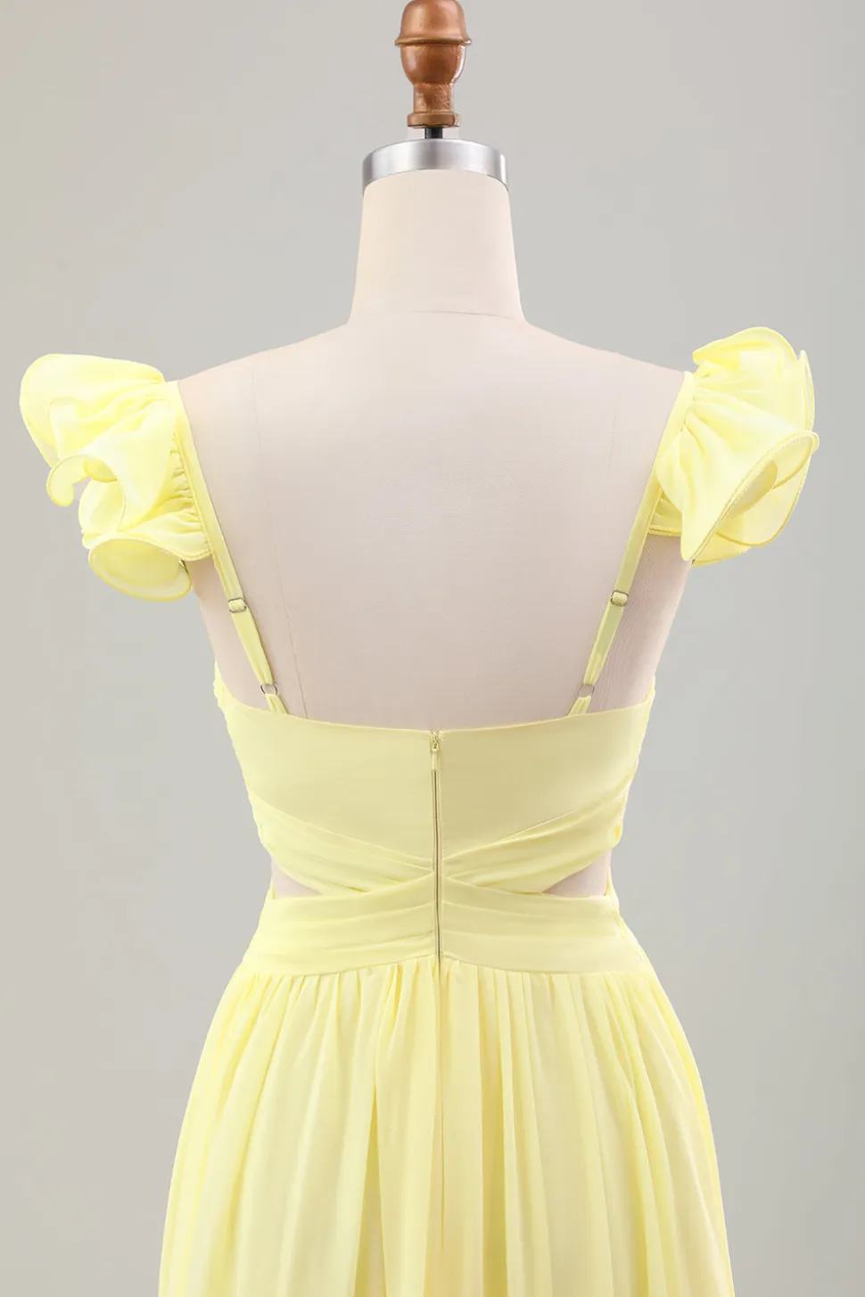 Limão Amarelo Simples Uma Linha plissado babado vestido de noiva convidado