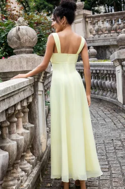 Limão Amarelo Uma Linha Keyhole Long Vestido de Madrinha com Fenda