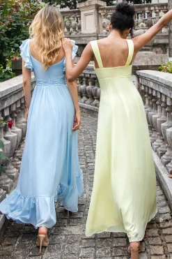 Limão Amarelo Uma Linha Keyhole Long Vestido de Madrinha com Fenda