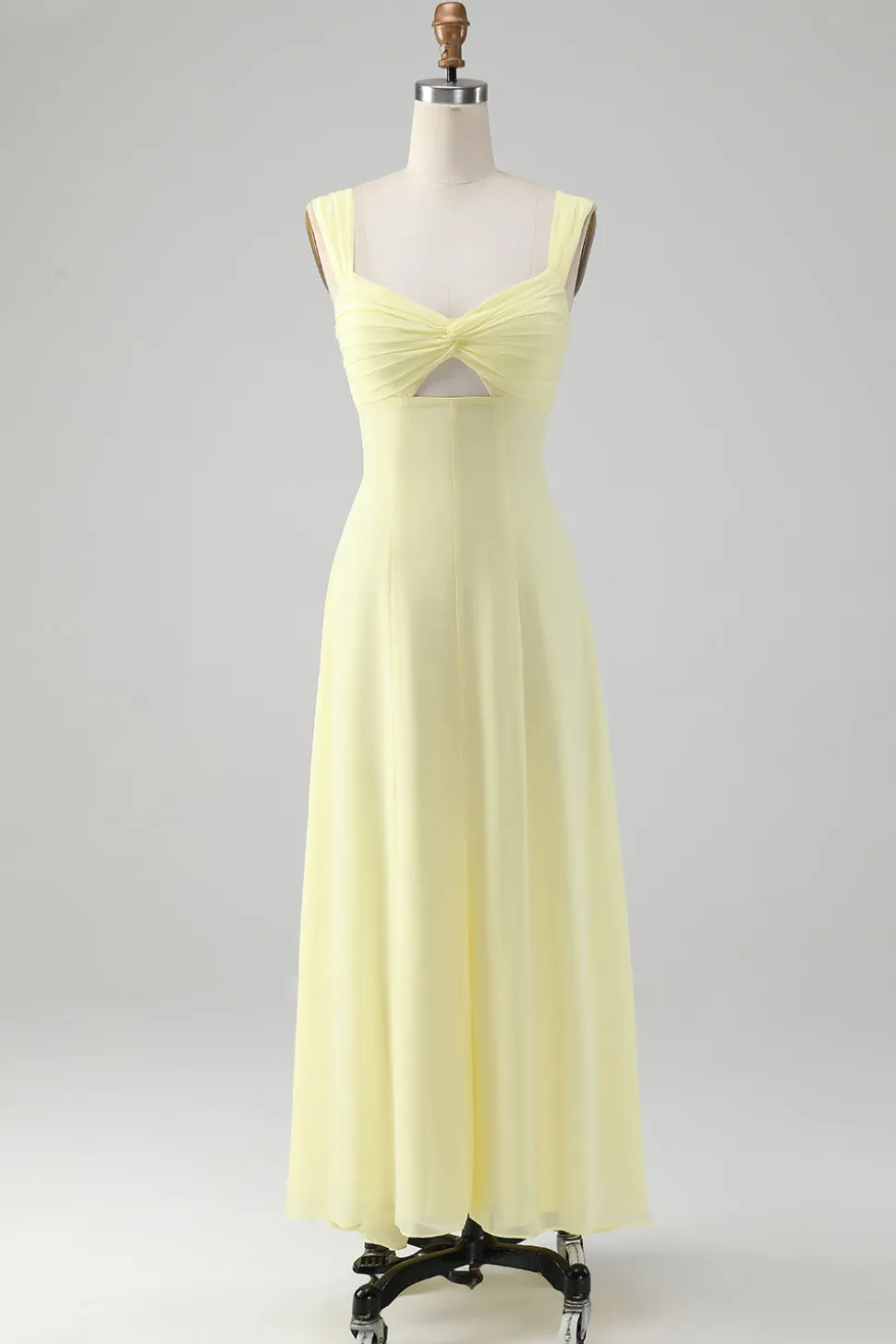 Limão Amarelo Uma Linha Keyhole Long Vestido de Madrinha com Fenda