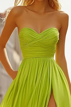 Limão Verde Uma Linha Querida Ruched Chiffon Prom Dress