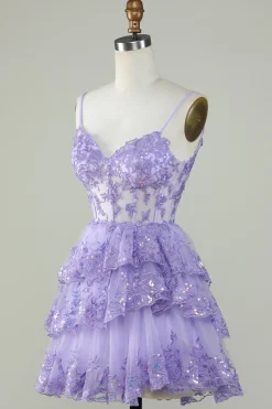 Lindo A Line Espaghetti Correias Azul Escuro Espartilho Brilhante Homecoming Dress