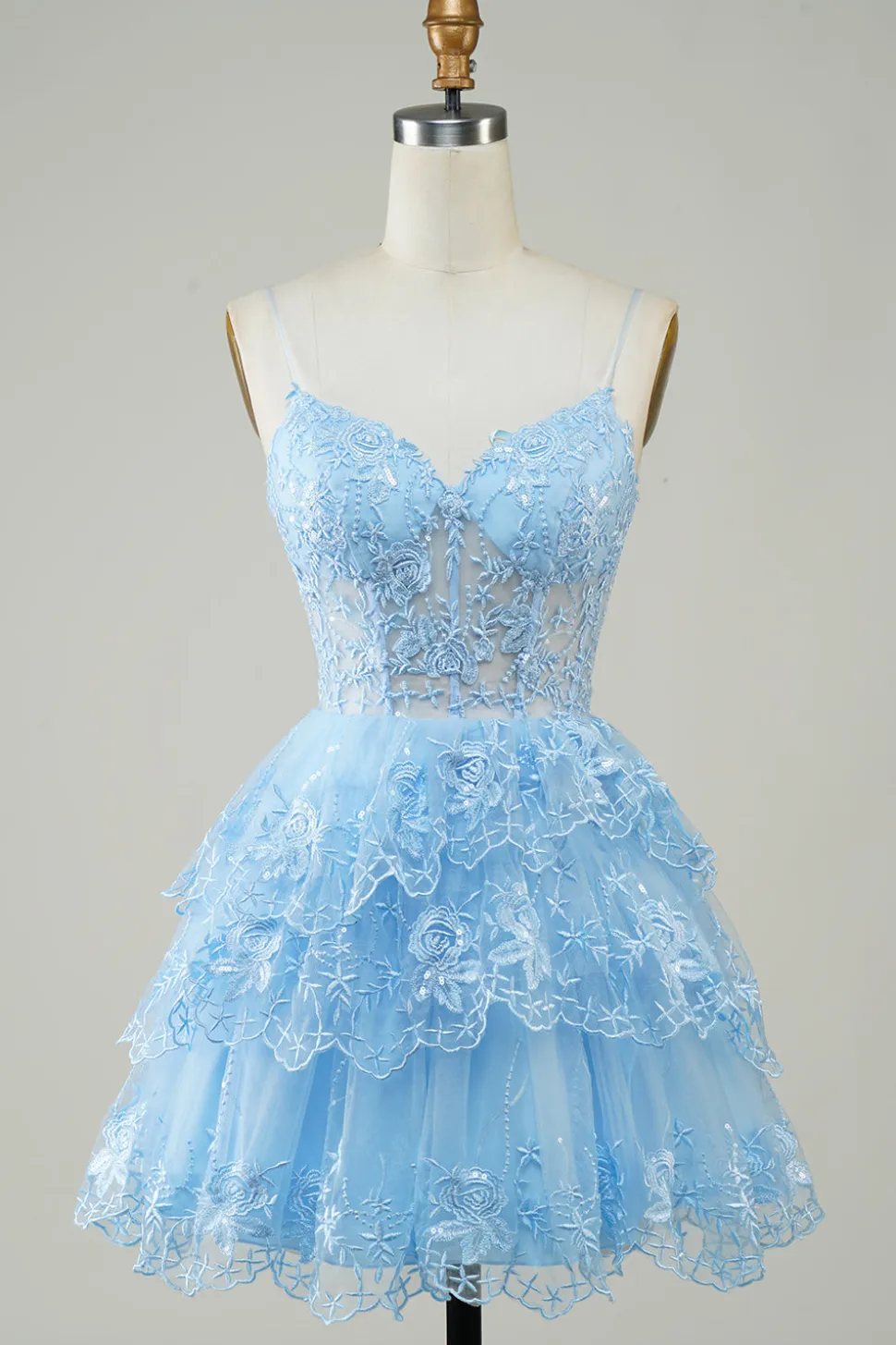 Lindo A Line Espaghetti Correias Azul Escuro Espartilho Brilhante Homecoming Dress
