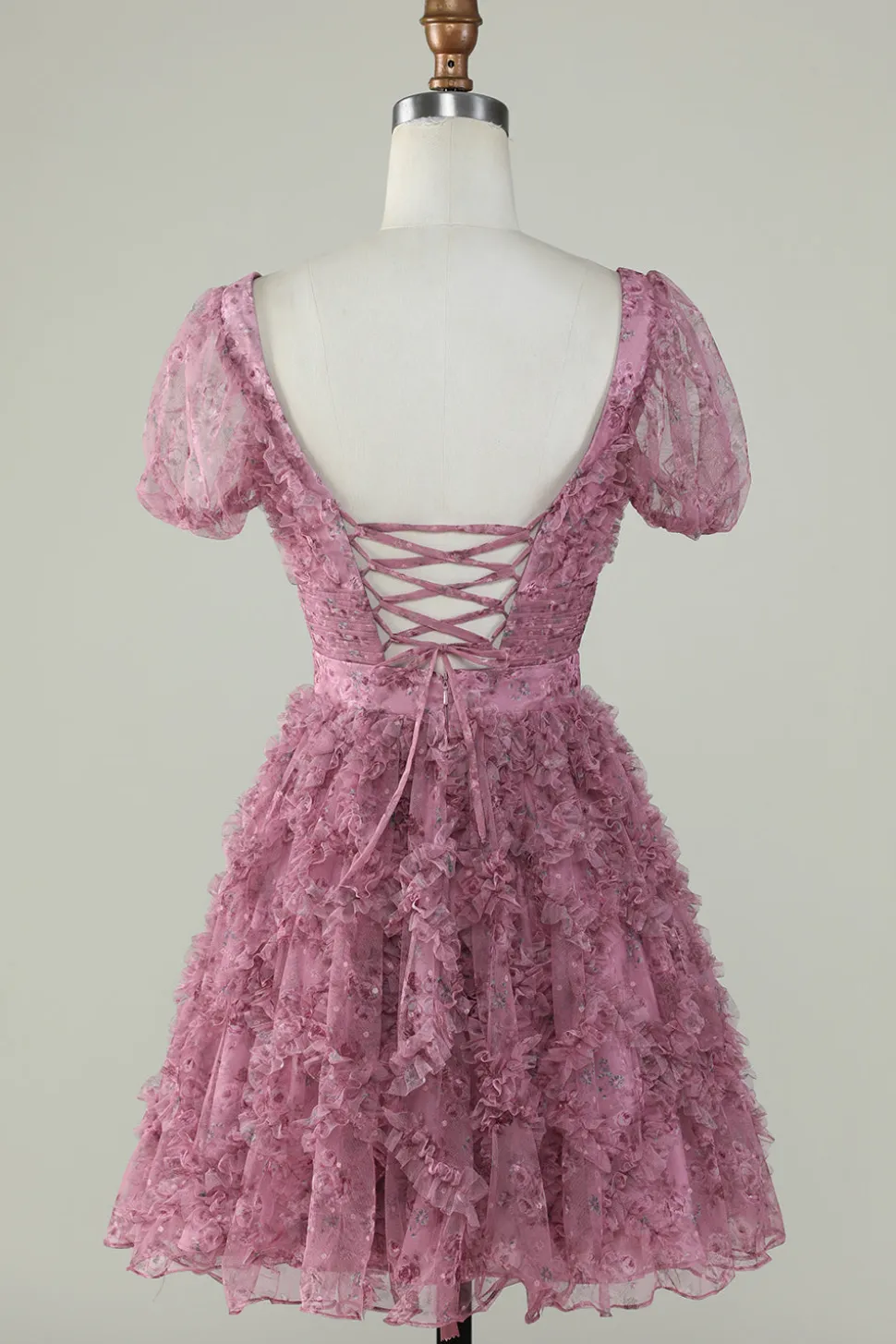 Lindo A Line Floral Dusty Rose Homecoming Dress com Folhos