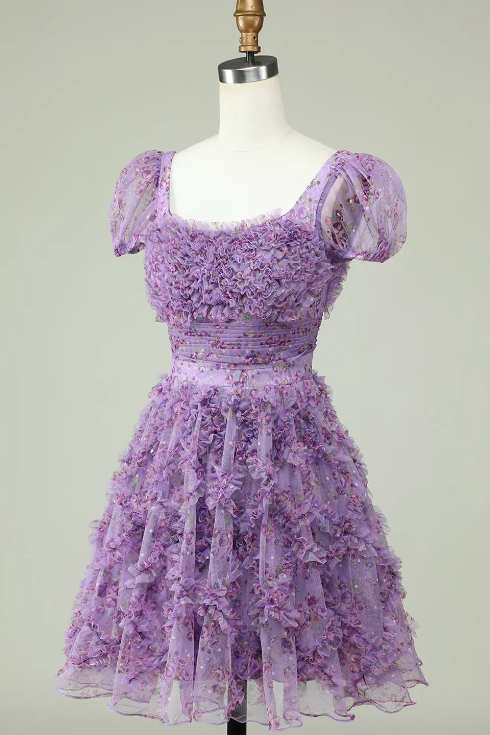 Lindo A Line Floral Dusty Rose Homecoming Dress com Folhos