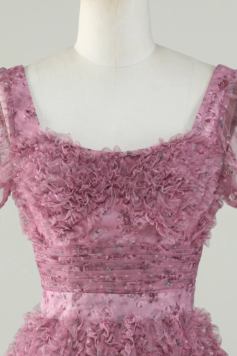 Lindo A Line Floral Dusty Rose Homecoming Dress com Folhos