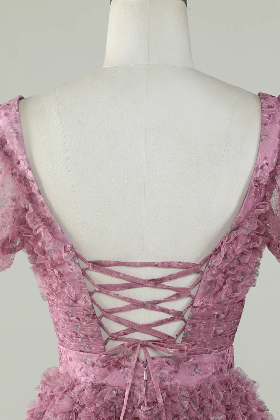 Lindo A Line Floral Dusty Rose Homecoming Dress com Folhos