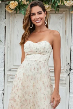 Lindo A Line Sweetheart Champagne Flower Long Bridesmaid Dress