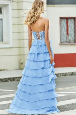 Lindo A Line Sweetheart Yellow Corset Prom Dress com Appliques Ruffles