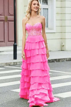 Lindo A Line Sweetheart Yellow Corset Prom Dress com Appliques Ruffles