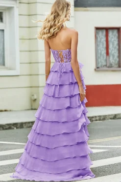 Lindo A Line Sweetheart Yellow Corset Prom Dress com Appliques Ruffles