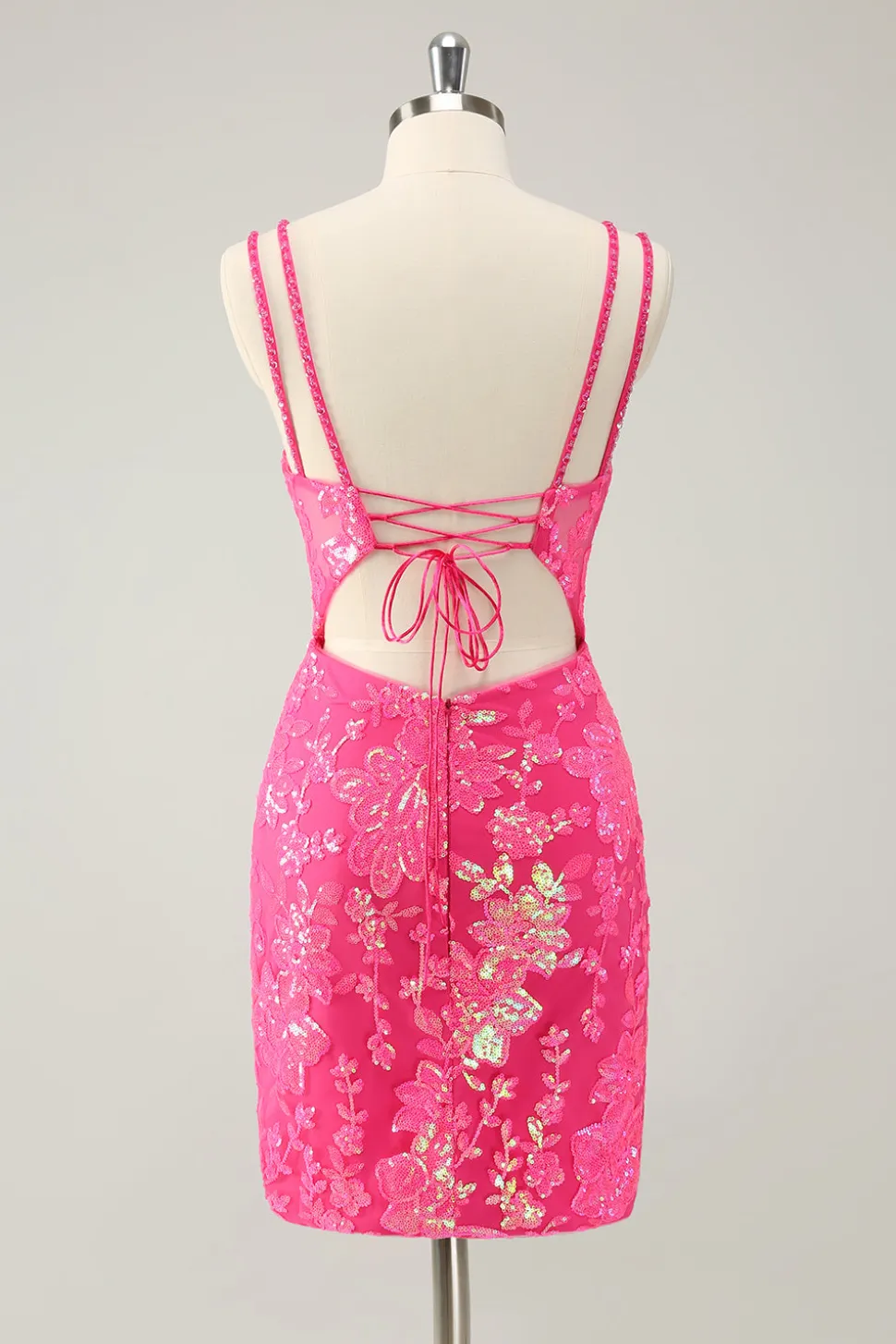 Lindo Hot Pink Bodycon Lace Up Glittler Vestido Curto Homecoming com Fenda
