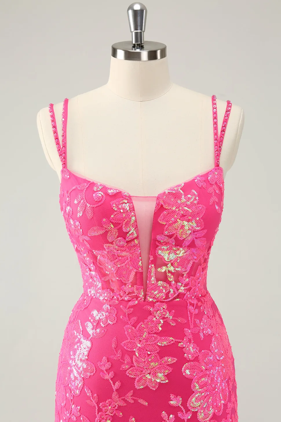 Lindo Hot Pink Bodycon Lace Up Glittler Vestido Curto Homecoming com Fenda