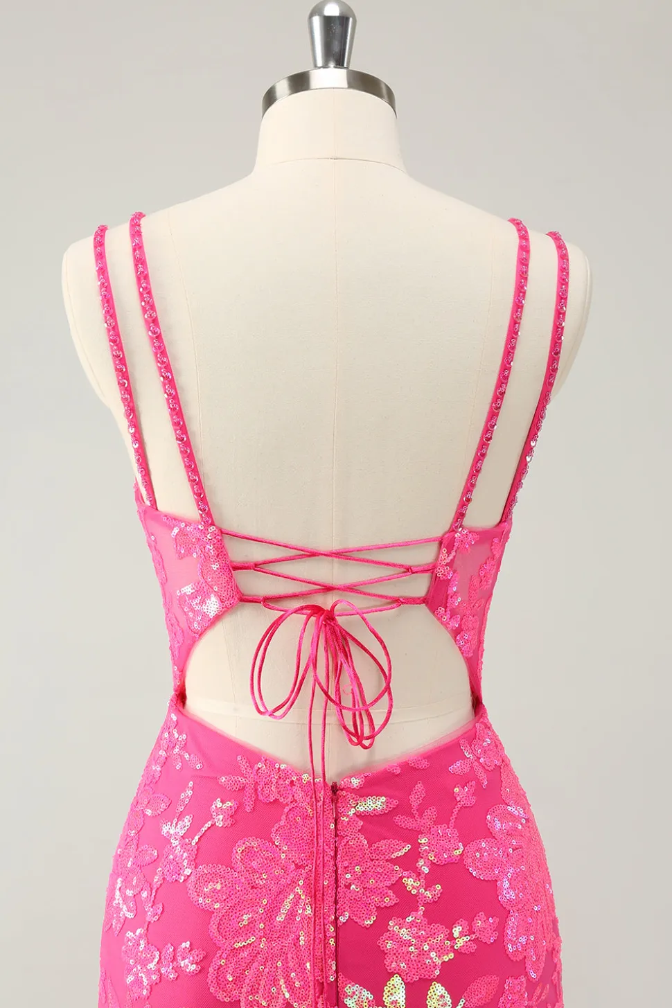 Lindo Hot Pink Bodycon Lace Up Glittler Vestido Curto Homecoming com Fenda