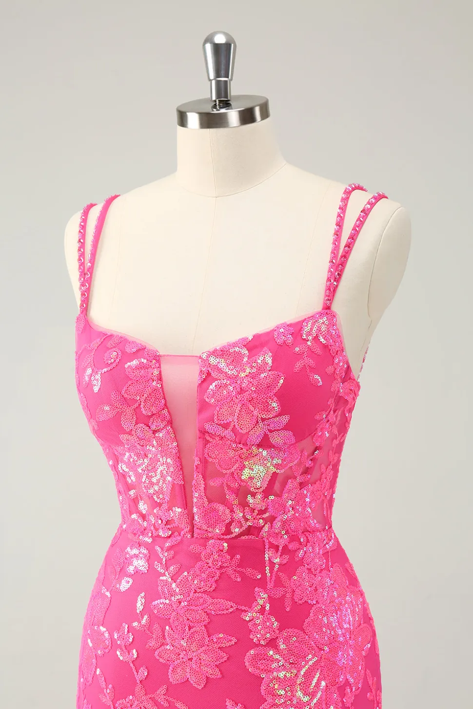 Lindo Hot Pink Bodycon Lace Up Glittler Vestido Curto Homecoming com Fenda
