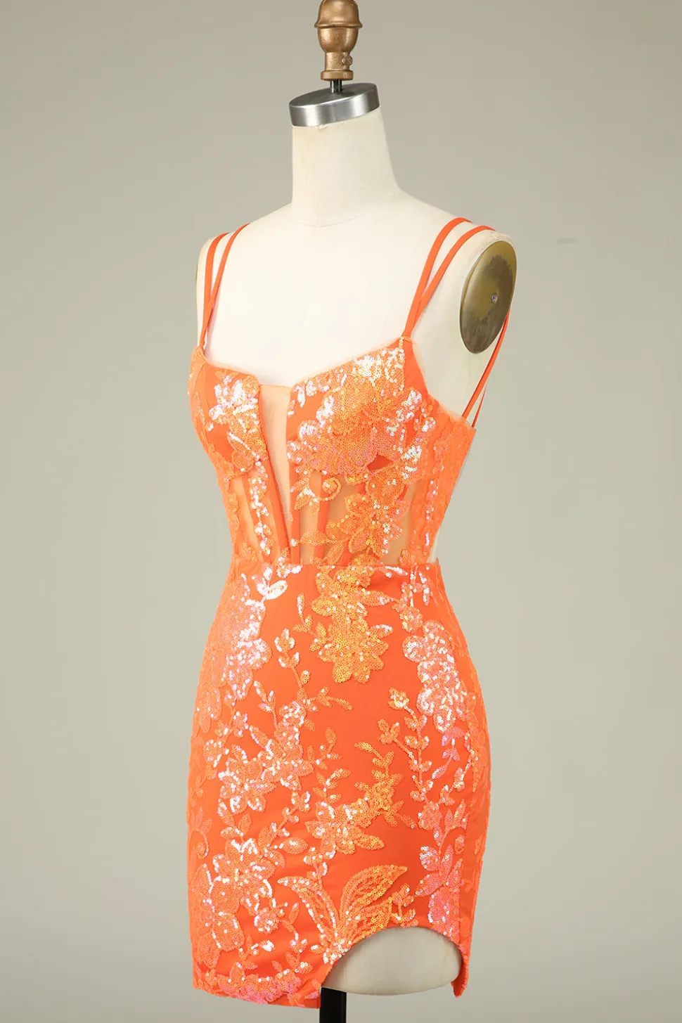 Lindo Laranja Lace Up Tight Glittler Homecoming Vestido