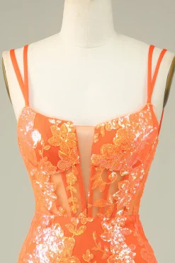 Lindo Laranja Lace Up Tight Glittler Homecoming Vestido