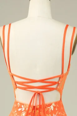 Lindo Laranja Lace Up Tight Glittler Homecoming Vestido