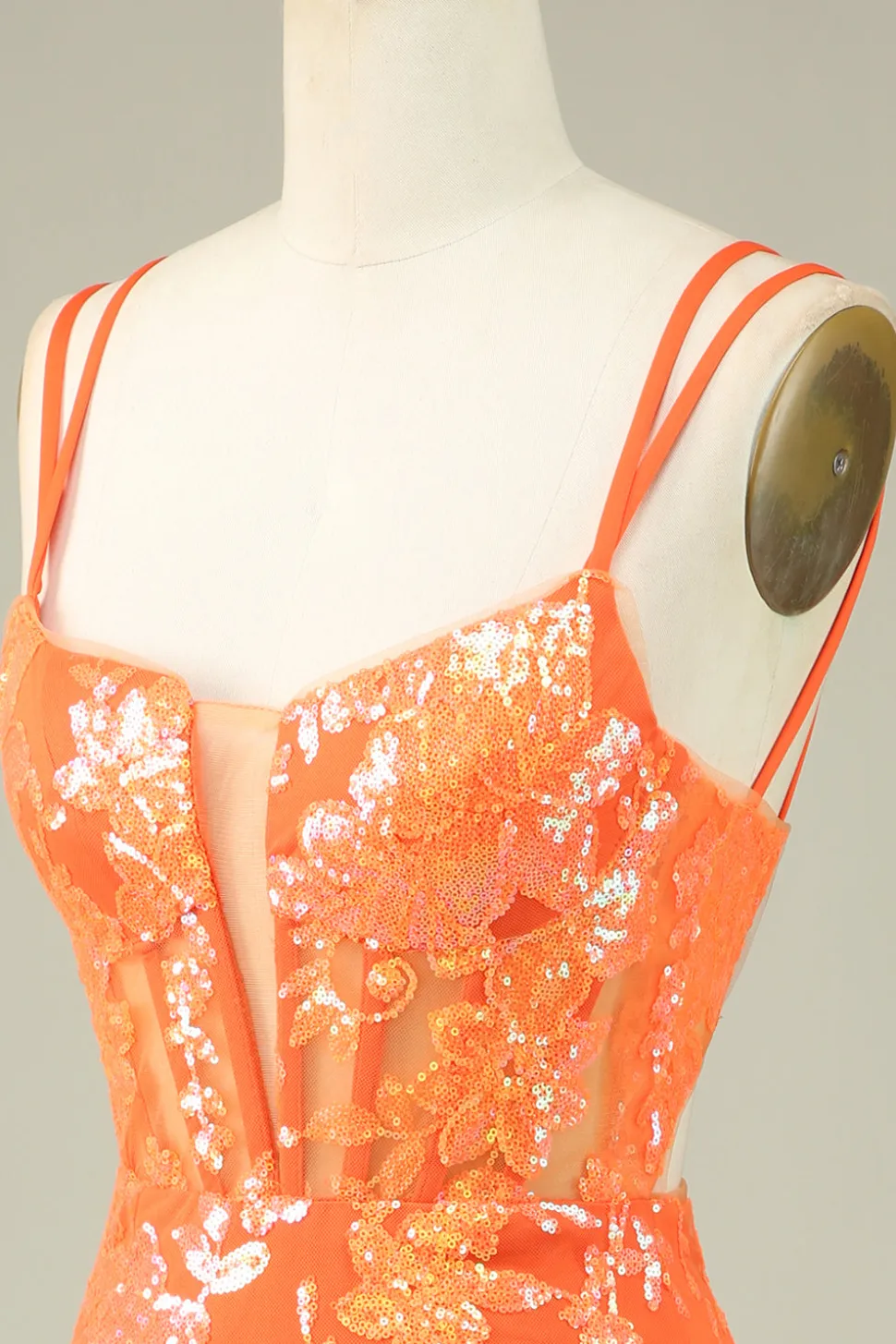 Lindo Laranja Lace Up Tight Glittler Homecoming Vestido