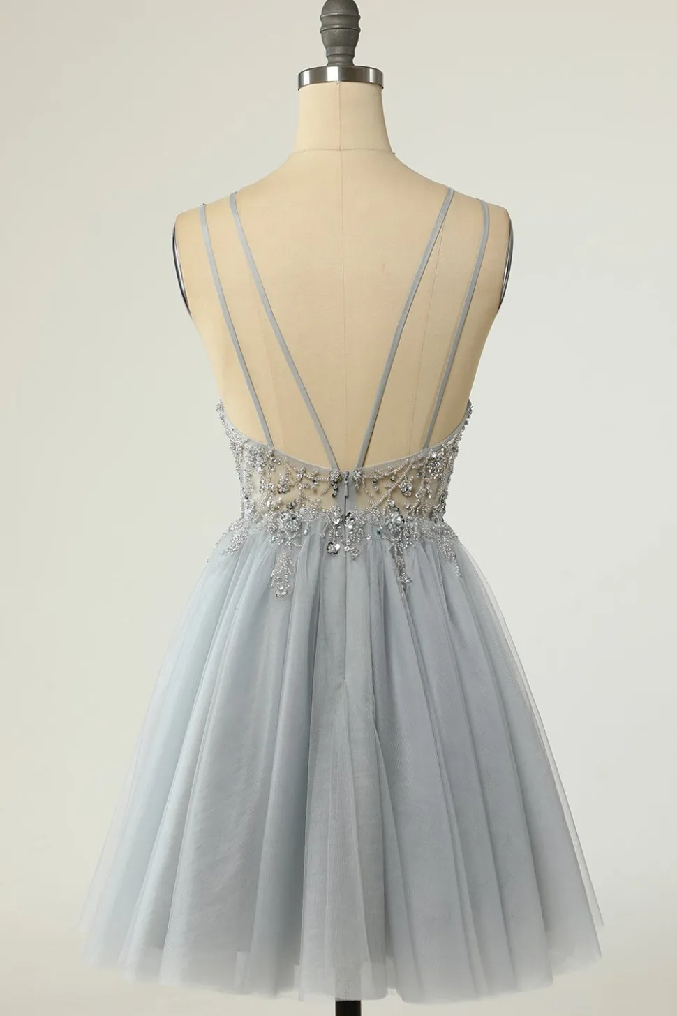 Lindo um espaguete de linha correias grey short homecoming vestido com missanga