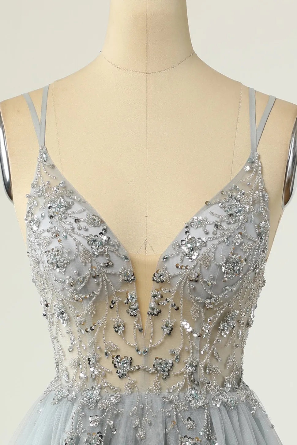 Lindo um espaguete de linha correias grey short homecoming vestido com missanga