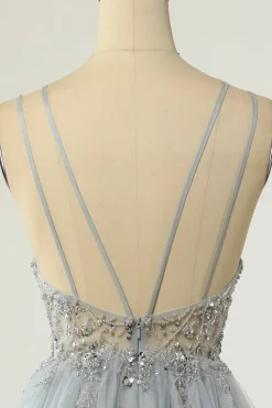 Lindo um espaguete de linha correias grey short homecoming vestido com missanga