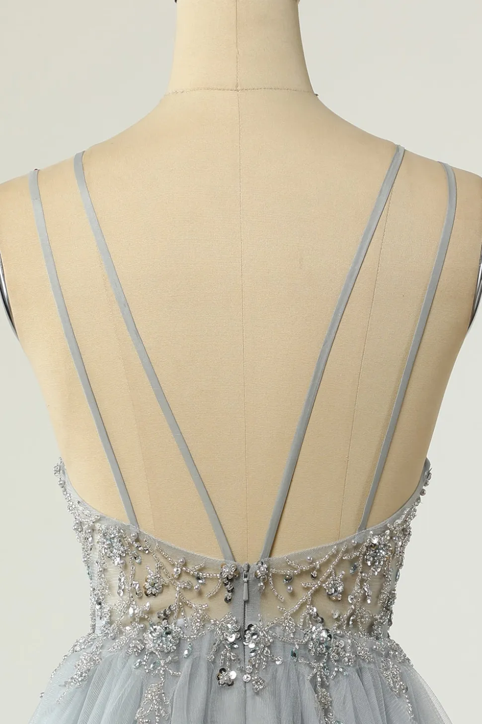 Lindo um espaguete de linha correias grey short homecoming vestido com missanga