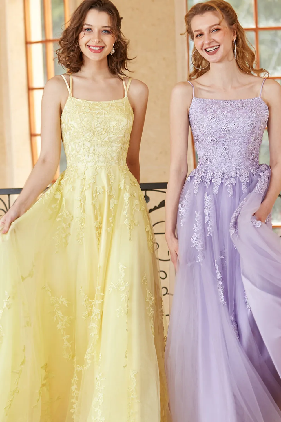Lindo um espaguete de linha tiras amarelo longo vestido de baile com apliques