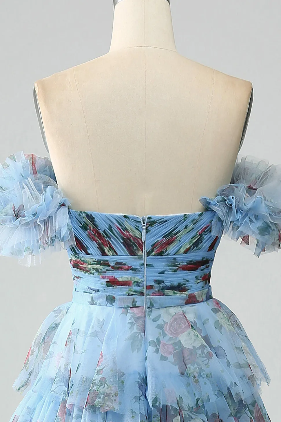Lindo uma linha fora do ombro lavanda estampado vestido longo baile de formatura com babados