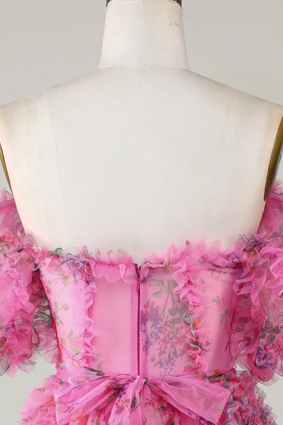 Lindo uma linha fora do ombro Fuchsia Tulle vestido curto Homecoming com mangas curtas