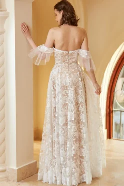 Lindo uma linha fora do ombro vestido de noiva renda branca