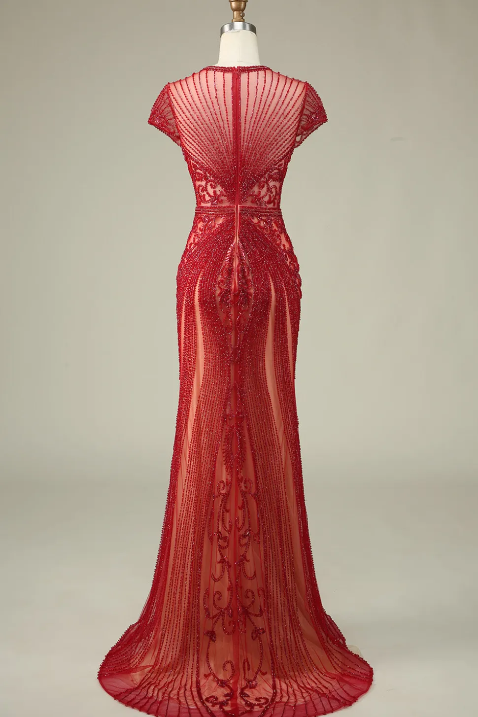Lindo Vestido de Baile de Baile de Joia de Sereia Pescoço Borgonha com Missangas