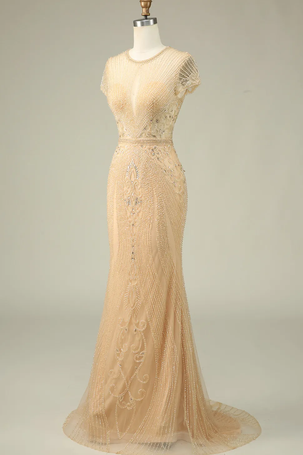 Lindo Vestido de Baile de Baile de Joia de Sereia Pescoço Borgonha com Missangas