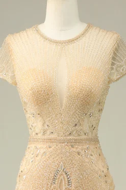 Lindo Vestido de Baile de Baile de Joia de Sereia Pescoço Borgonha com Missangas