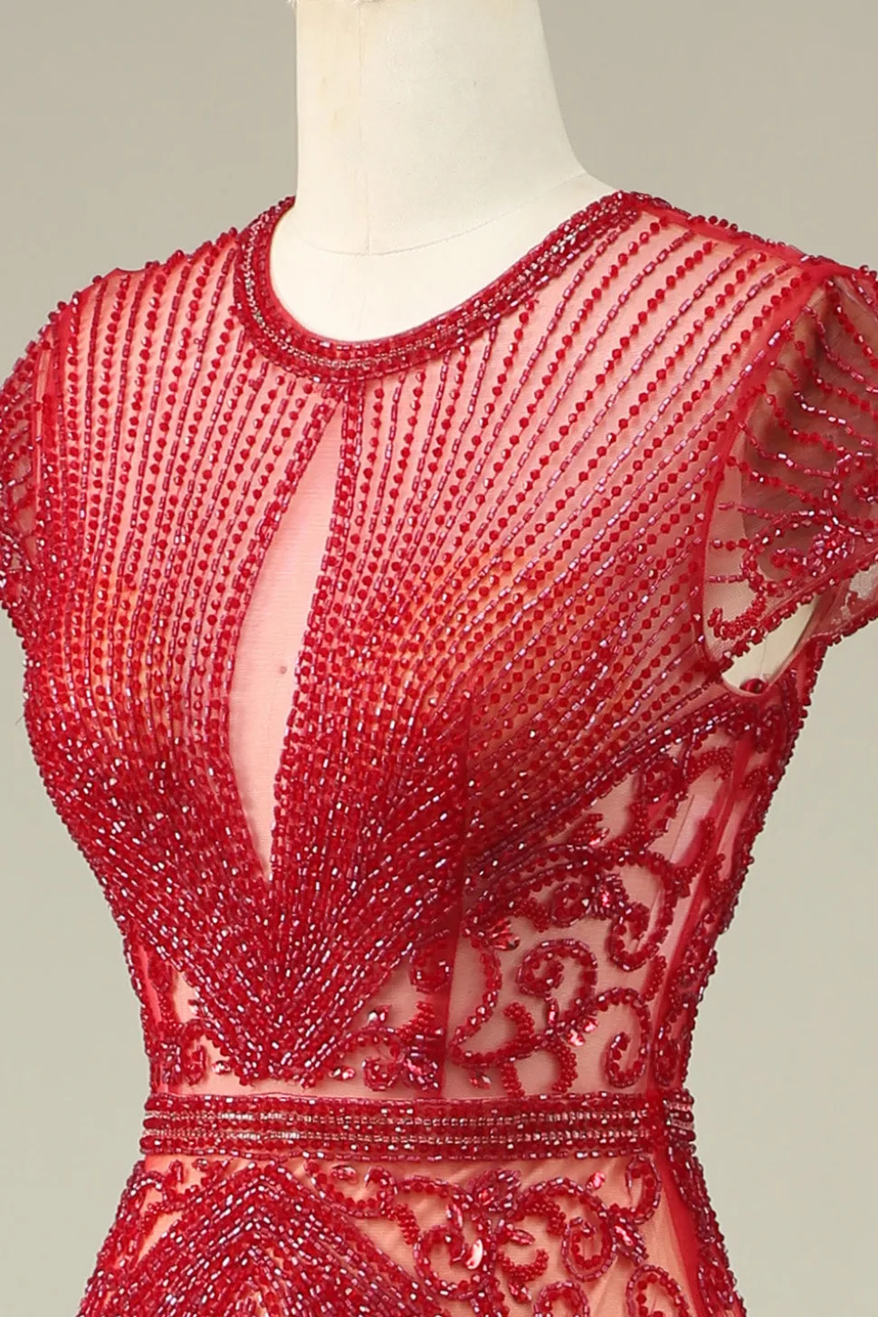 Lindo Vestido de Baile de Baile de Joia de Sereia Pescoço Borgonha com Missangas