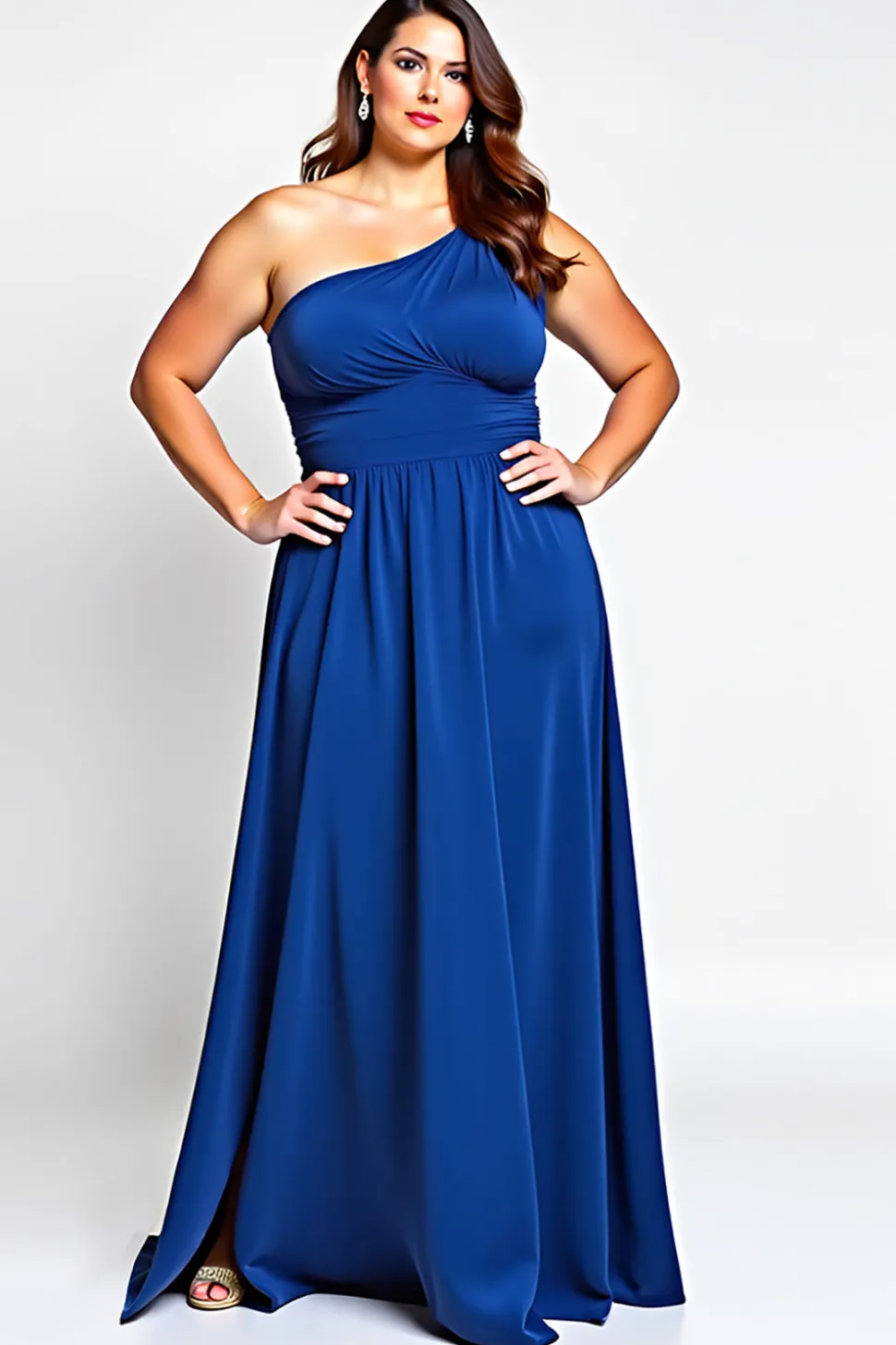 Linha-A Azul Real Um Ombro Longo Vestido Mae Noiva