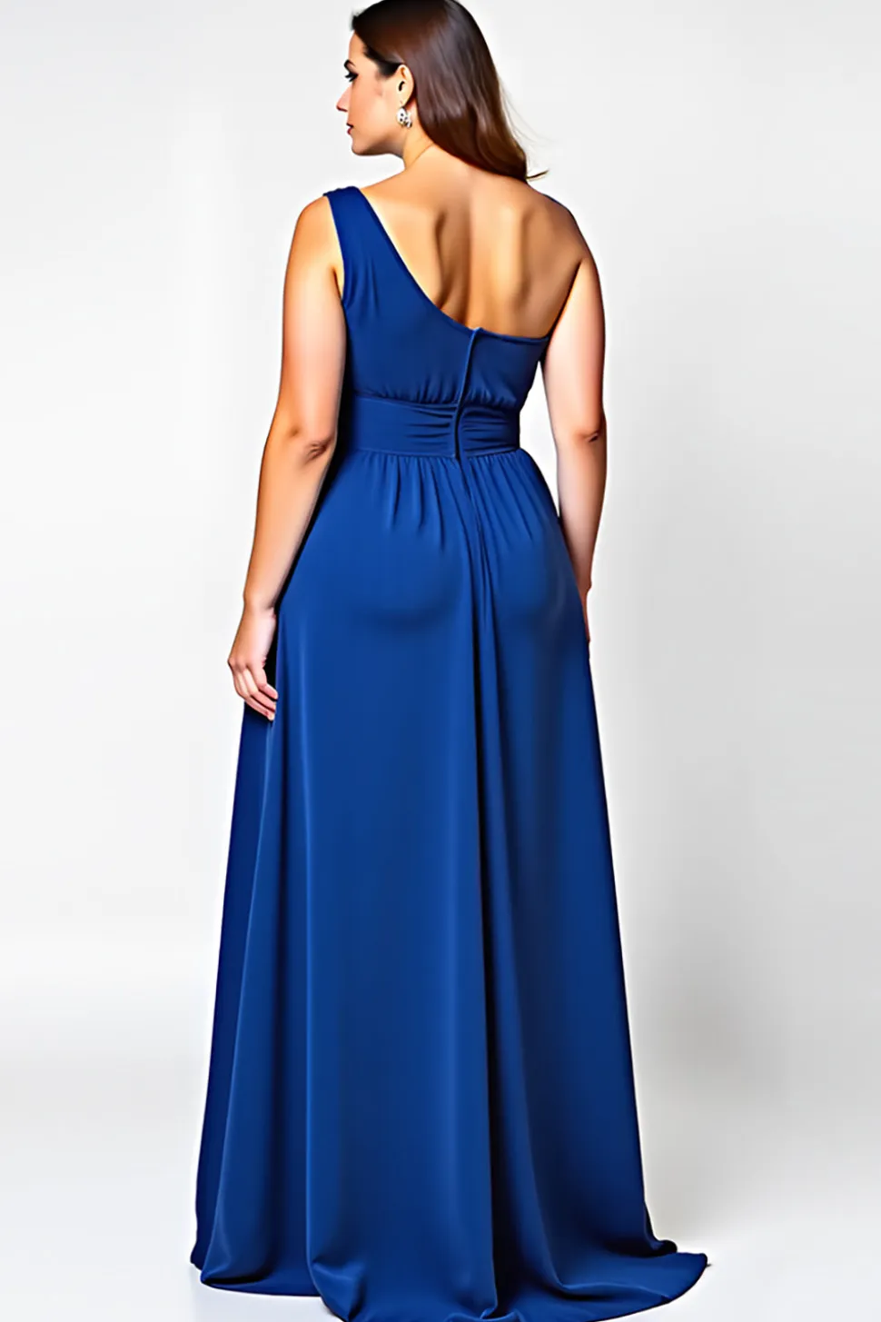 Linha-A Azul Real Um Ombro Longo Vestido Mae Noiva