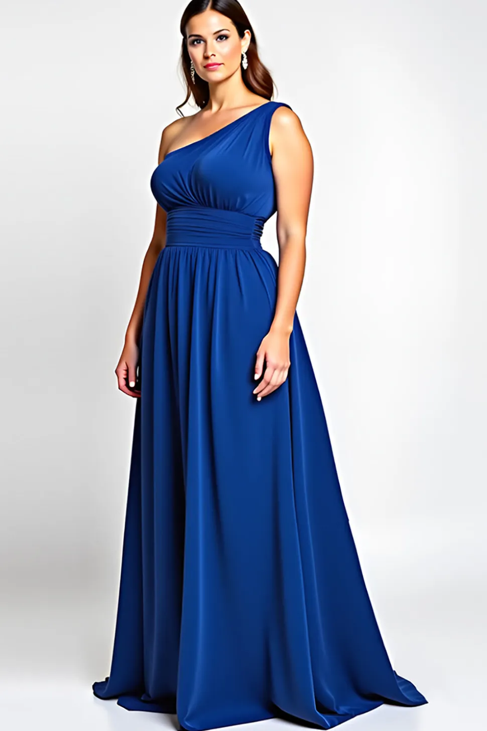 Linha-A Azul Real Um Ombro Longo Vestido Mae Noiva