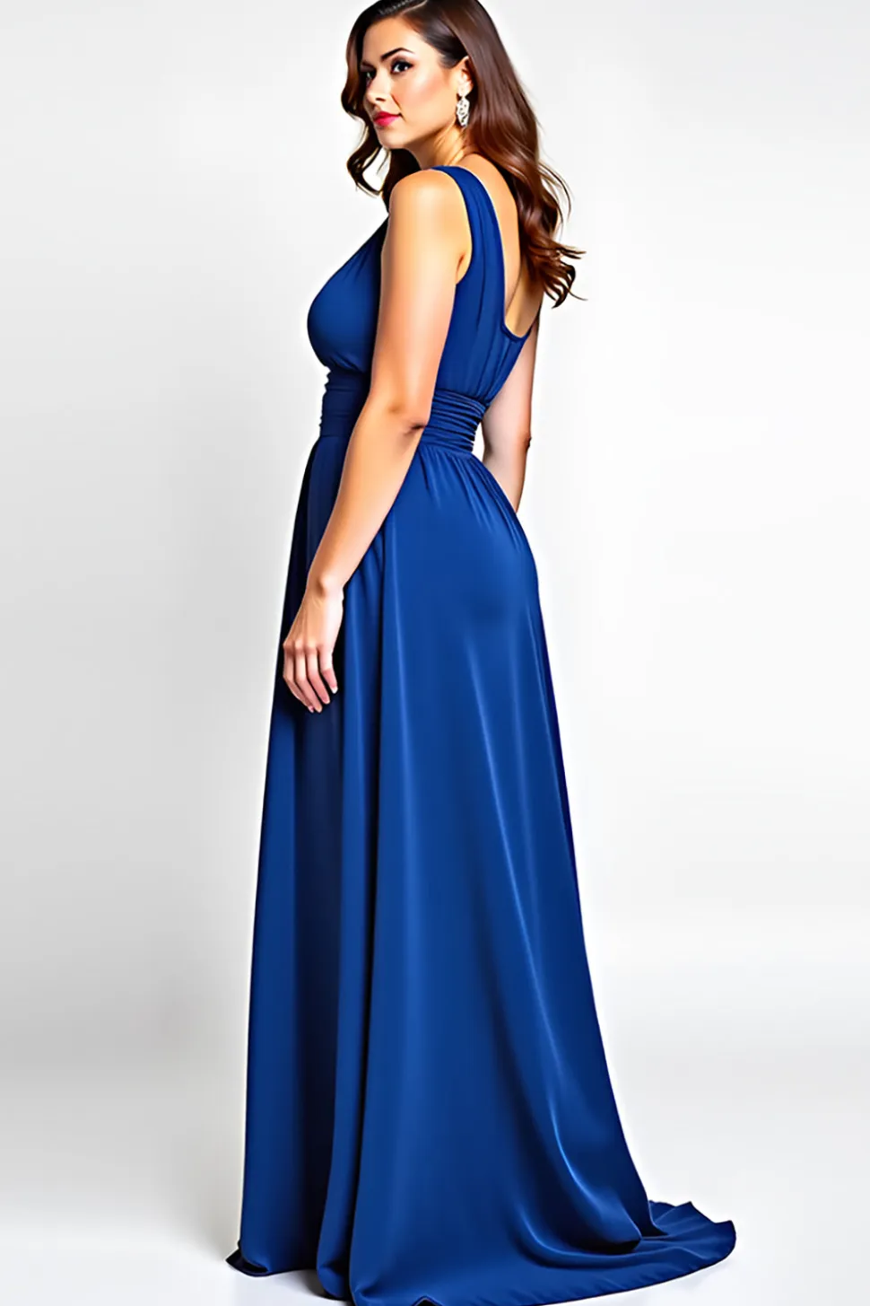 Linha-A Azul Real Um Ombro Longo Vestido Mae Noiva