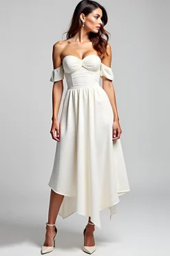 Linha-A Branco Fora do Ombro Chiffon Longo Vestidos Cerimónia