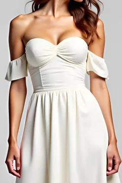 Linha-A Branco Fora do Ombro Chiffon Longo Vestidos Cerimónia