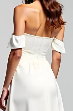 Linha-A Branco Fora do Ombro Chiffon Longo Vestidos Cerimónia