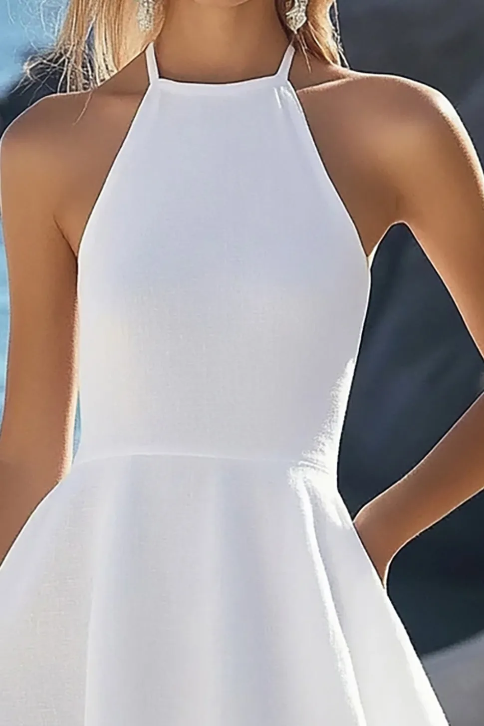 Linha-A Cabeçada Chiffon Sem Mangas Mini Vestidinho Branco
