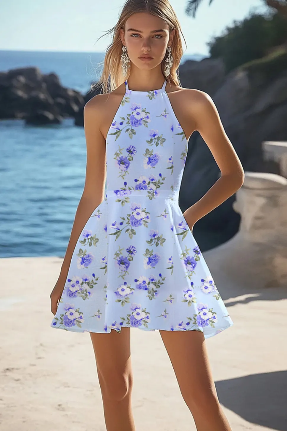 Linha-A Cabeçada Chiffon Sem Mangas Mini Vestidinho Branco