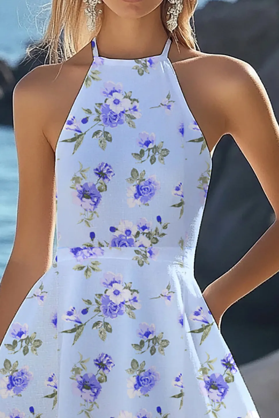 Linha-A Cabeçada Chiffon Sem Mangas Mini Vestidinho Branco